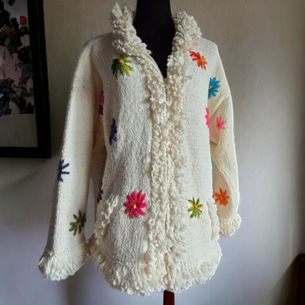 ARTESANIAS  INTI RAYMI ( L/XL ) Chunky Knit Wool/Cotton Sweater